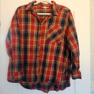 Time and Tru Red and Blue Plaid Button Down Shirt Size XL Euc